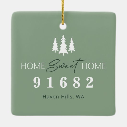Sage White Zuhause Sweet Zuhause Foto Zip-Code Keramikornament (Rückseite)