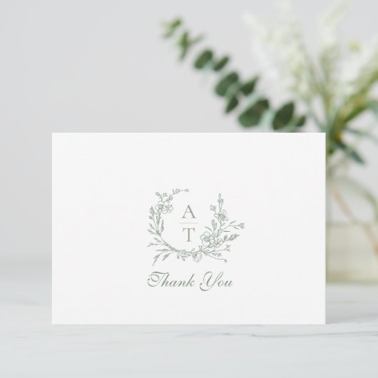 Sage Wildblume Monogram Wedding Dankeschön Card Dankeskarte (Stehend Vorderseite)