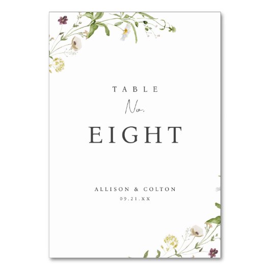 Sage Wildblume Rustic Boho Wedding Table Number Tischnummer (Rückseite)