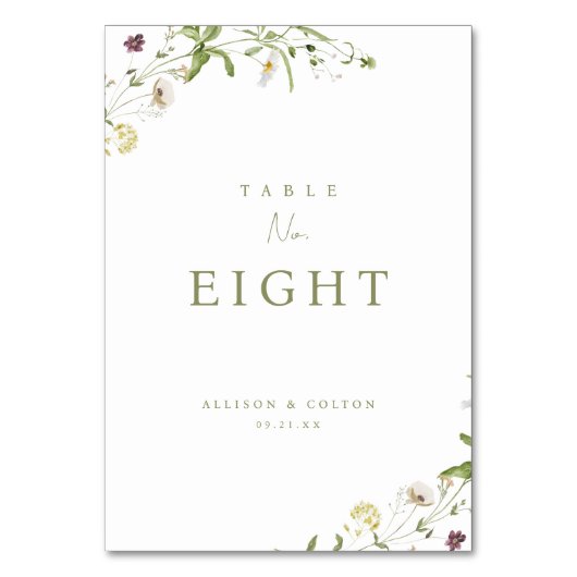Sage Wildblume Rustic Boho Wedding Table Number Tischnummer (Vorderseite)