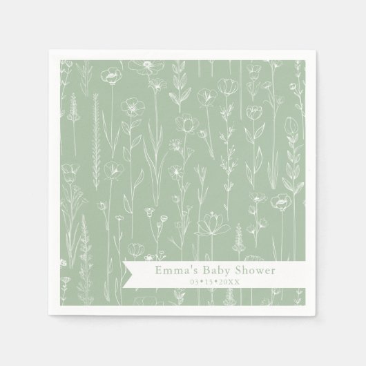Sage Wildflower Baby Shower | Floral Pattern Serviette (Vorderseite)