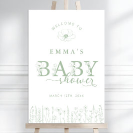 Sage Wildflower Baby Shower Welcome Sign