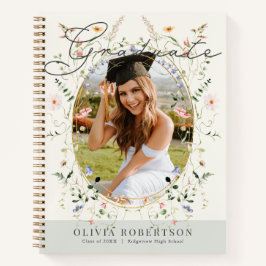 Sage Wildflower Floral Photo Graduation Guest Book Notizblock