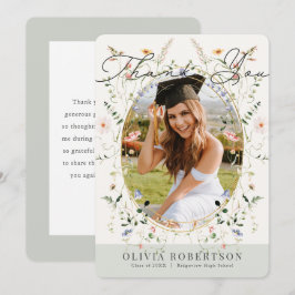 Sage Wildflower Photo Graduation Thank You Card Einladung