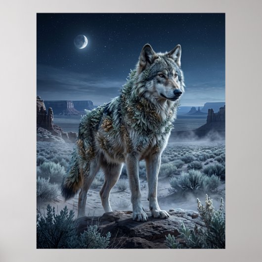 Sage Wolf Desert Moon Poster (Vorne)
