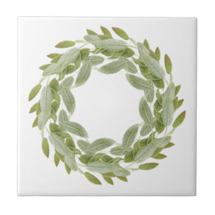 SAGE WREATH 4,25" Keramik Tile Fliese