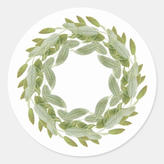 SAGE WREATH Kleine Round Stickers (Vorderseite)