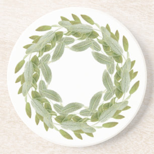 SAGE WREATH Round Sandstone Untersetzer