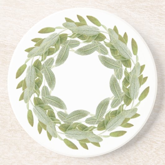 SAGE WREATH Round Sandstone Untersetzer (Vorne)