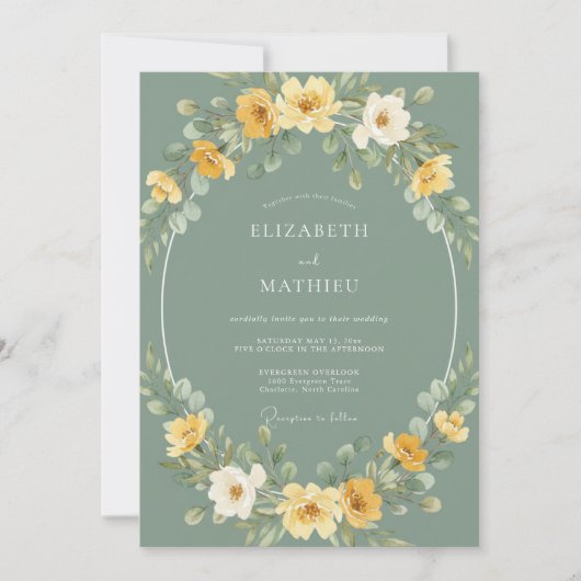 Sage Yellow Botanical Whimsical Wedding Einladung (Vorderseite)