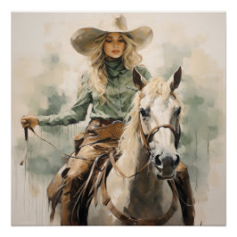 Sagebrush Saddle: Cowgirl Wall Art Poster