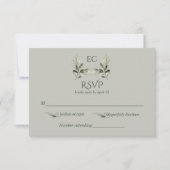 SageGreen Olive Branch Monogram Wedding RSVP Karte (Vorderseite)