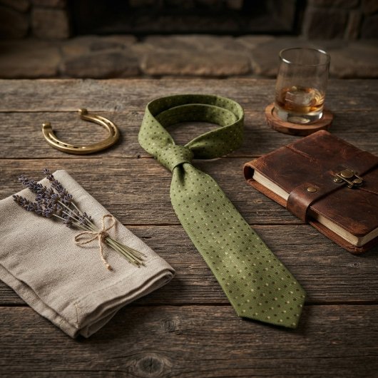 Sagegrün-braun gepunkteter Foulard Krawatte