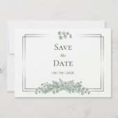 Sagegrün Eukalyptus Silberrahmen Hochzeit Vormerku Save The Date (Vorderseite)