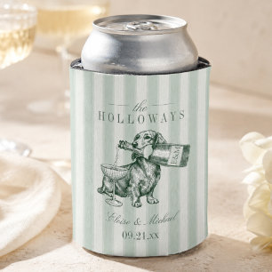 Sagegrün gestreifte Dachshund Champagner Hochzeit Dosenkühler