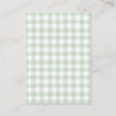 Sagegrün Gingham Teddybär Windel-Raffa-Ticket Begleitkarte (Rückseite)