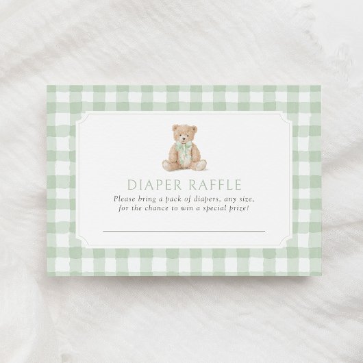 Sagegrün Gingham Teddybär Windel-Raffa-Ticket Begleitkarte