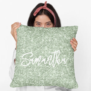 Sagegrün-Glitter-Bürstenschrift Kissen