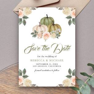 Sagegrün Kürbis Pfirsich Florale Hochzeit Save The Date