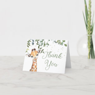Sagegrün neutrale Giraffen-Safari-Baby-Party Dankeskarte