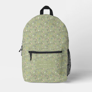 Sagegrün Pink Weiße Blumen Florales Boho-Muster  Bedruckter Rucksack