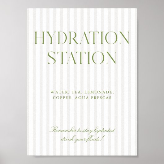 Sagegrün und Beige gestreiftes Hydrationsstations- Poster (Vorne)