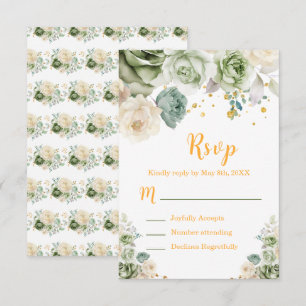 Sagegrün und cremefarbene florale Sweet Sixteen RSVP Karte