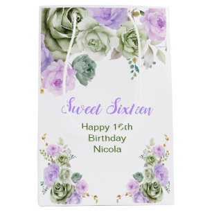 Sagegrün und lila Blumen Sweet Sixteen Mittlere Geschenktüte