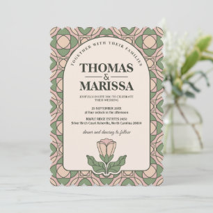 Sagegrün und Rosa Art Nouveau Floral Hochzeit Einladung