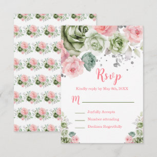 Sagegrün und rosa florale Sweet Sixteen RSVP Karte