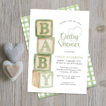 Sagegrüne Baby-Blöcke Baby Shower Cottage Gingham