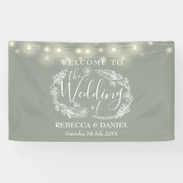 Sagegrüne Blumen-Garland-Schrift Hochzeit Banner
