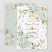Sagegrüne Blumen-Schmetterlinge Quinceañera Quince