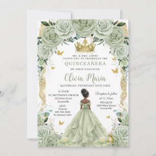 Sagegrüne Blumenprinzessin und Frosch Quinceañera Einladung