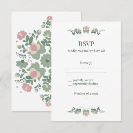 Sagegrüne Folk Floral Hochzeit RSVP Karte