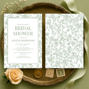Sagegrüne französische Chinoiserie-Blumen-Hochzeit Einladung
