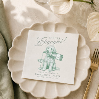 Sagegrüne Golden Doodle Champagner-Hochzeitsverlob Serviette
