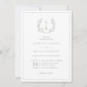 Sagegrüne Monogramm-Girlande QR-Code Hochzeit Einladung (Vorderseite)