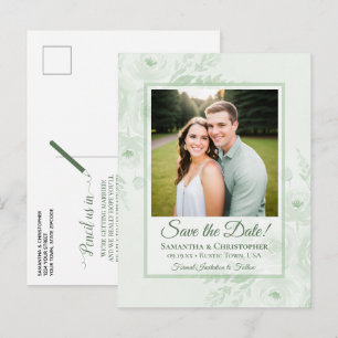 Sagegrüne Pfingstrosen & Foto Hochzeit Save the Da Ankündigungspostkarte