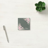 Sagegrüne und rosa florale personalisierte Haftnot Post-it Klebezettel (Büro)