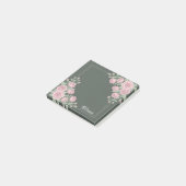 Sagegrüne und rosa florale personalisierte Haftnot Post-it Klebezettel (angewinkelt)