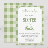 Sagegrüner Gingham-Golf 60. Geburtstag Einladung (Vorne/Hinten)