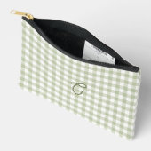 Sagegrüner Gingham-Monogramm-Make-up-Beutel Zubehörtasche (Offen)