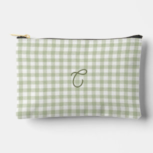 Sagegrüner Gingham-Monogramm-Make-up-Beutel Zubehörtasche
