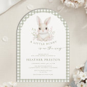Sagegrüner kleiner Hase Gingham-Bogen-Baby-Party Einladung
