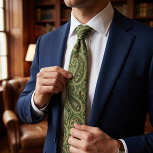 Sagegrüner Oliven-Paisley-Vintage-Muster Krawatte
