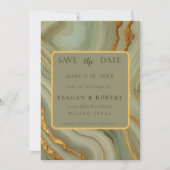 Sagegrüner Onyxstein mit goldener Aderung Save The Date (Vorderseite)