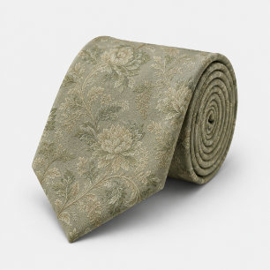 Sagegrüner Vintage-Blumen-Jacquard Krawatte