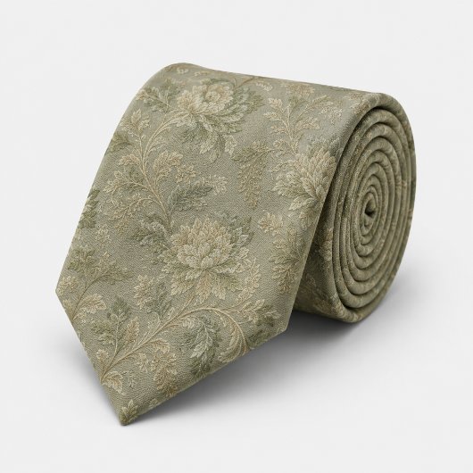 Sagegrüner Vintage-Blumen-Jacquard Krawatte