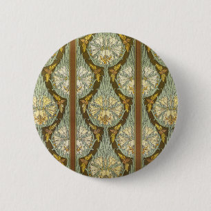 Sagegrünes Art Nouveau-Lilien-Insektenmuster Button